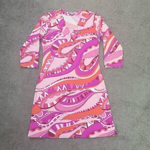 Barbara Gerwit Womens Abstract 3/4 Sleeve Jersey Mini Dress Purple Coral Small